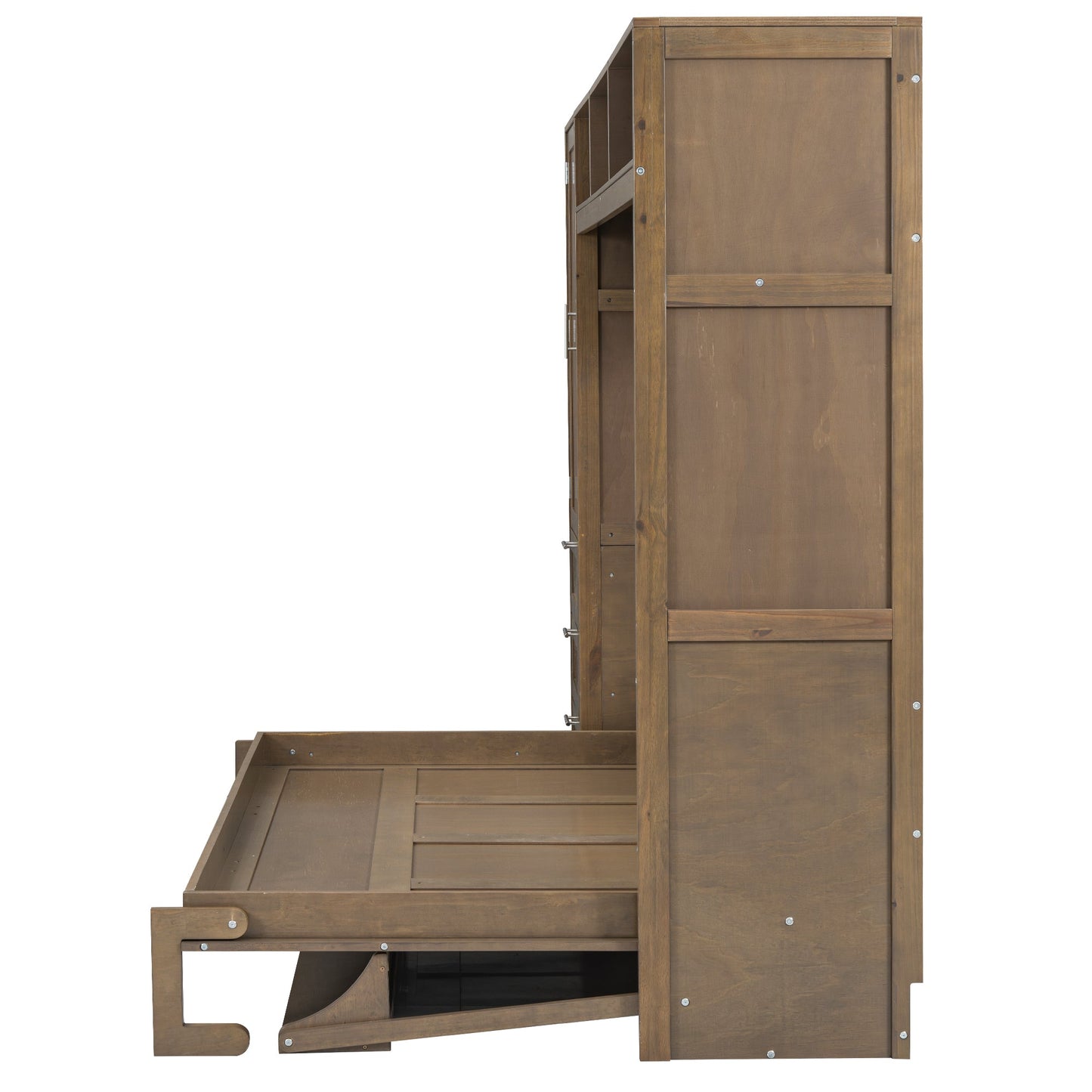 Full Murphy Bed with Wardrobe, Drawers & Open Shelves - Antique Grey