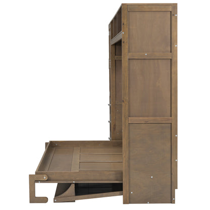 Full Murphy Bed with Wardrobe, Drawers & Open Shelves - Antique Grey