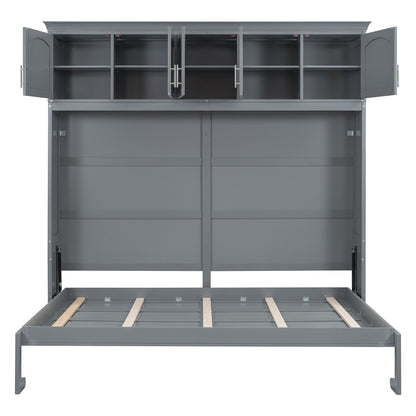 Full Murphy Wall Bed with Top Cabinets - Gray