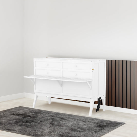 Queen Murphy Bed with Charging Station & Shelf - White