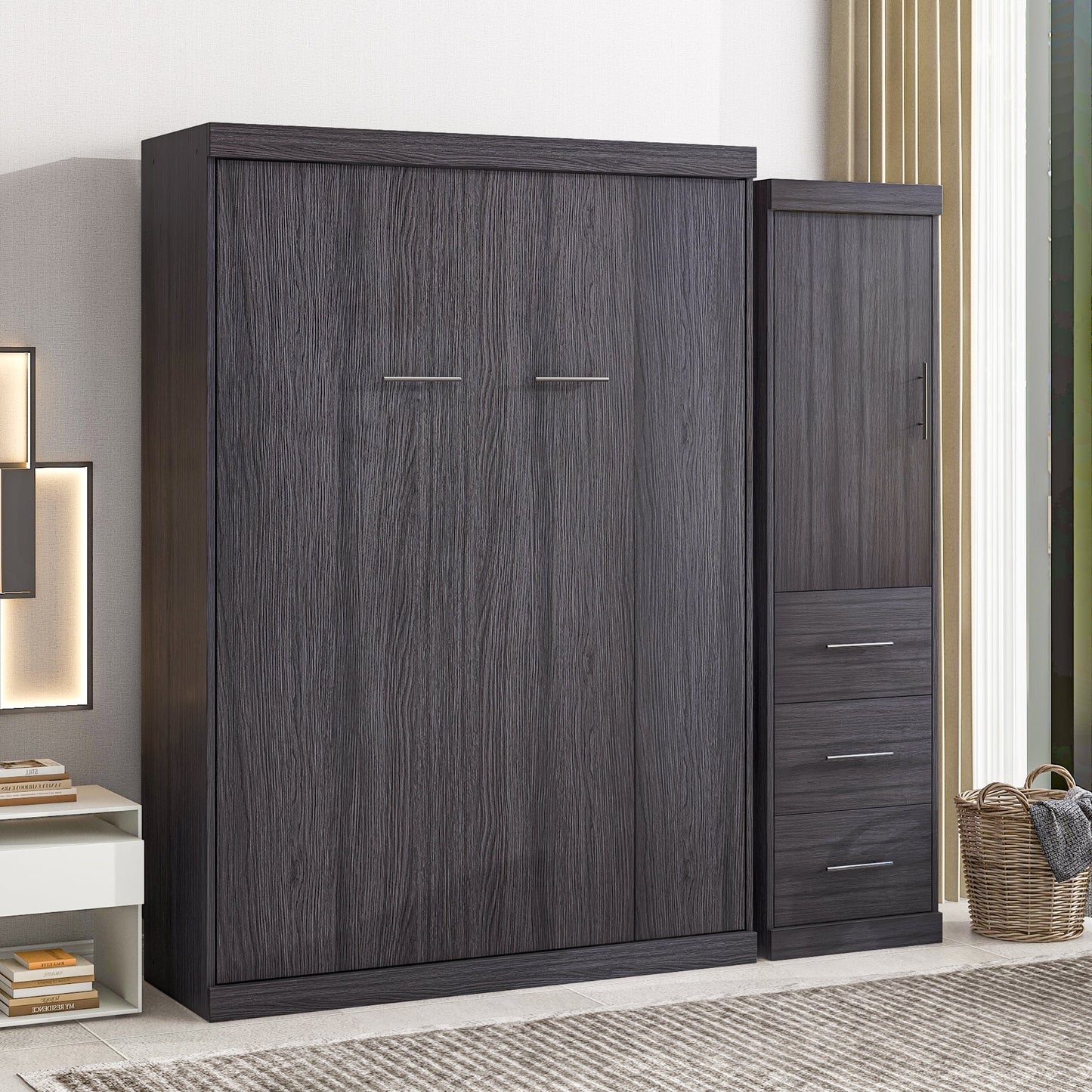 Full Murphy Bed with Wardrobe & Drawers - Gray