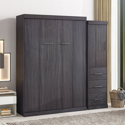 Full Murphy Bed with Wardrobe & Drawers - Gray