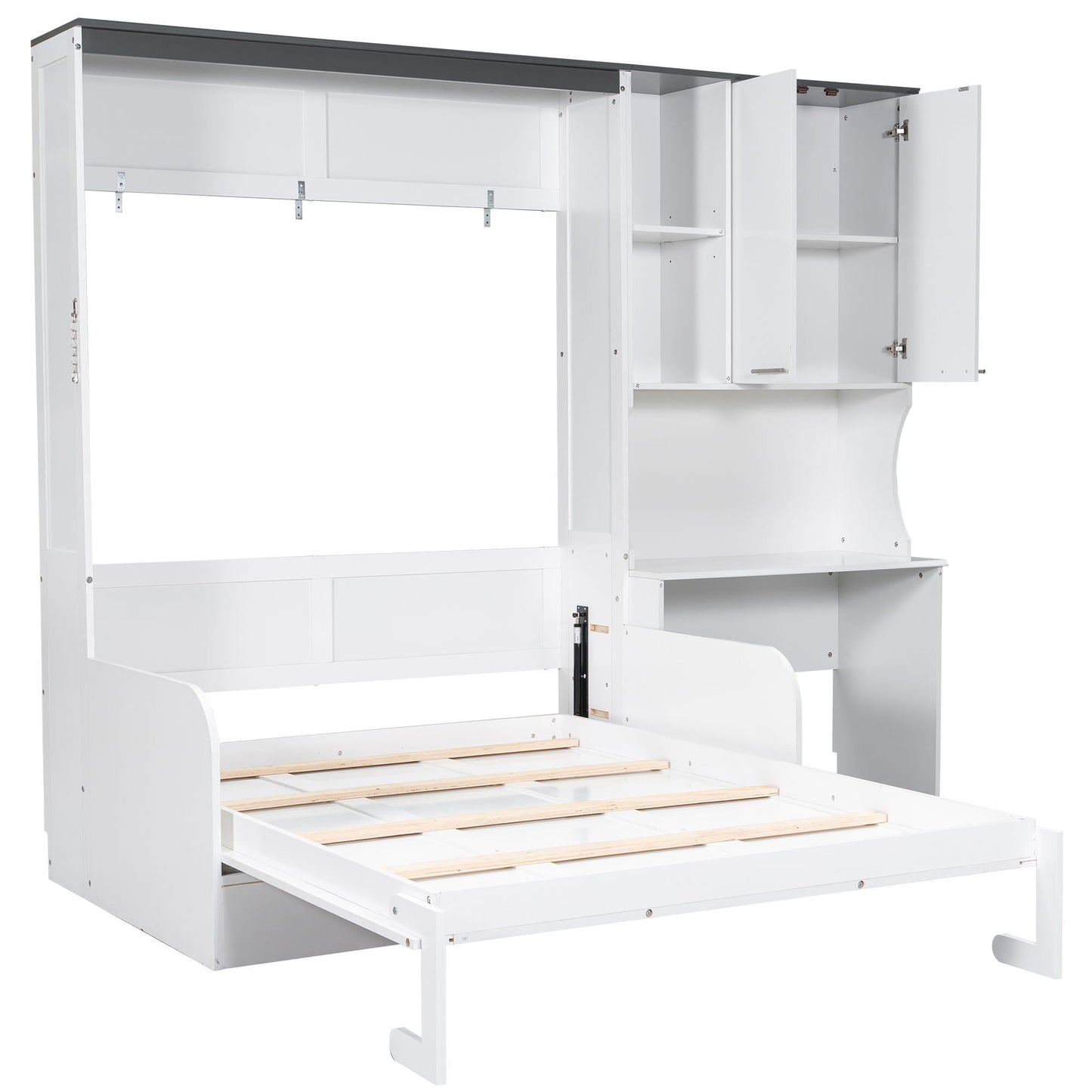 Full Murphy Bed with Sofa, Desk & Storage Cabinet - White