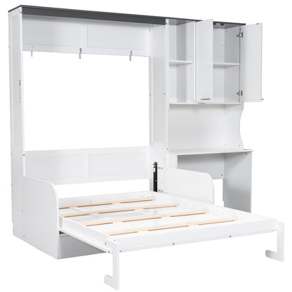 Full Murphy Bed with Sofa, Desk & Storage Cabinet - White
