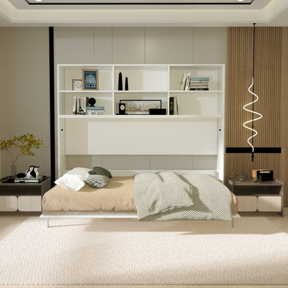 Twin Horizontal Murphy Bed with Shelf Storage - White