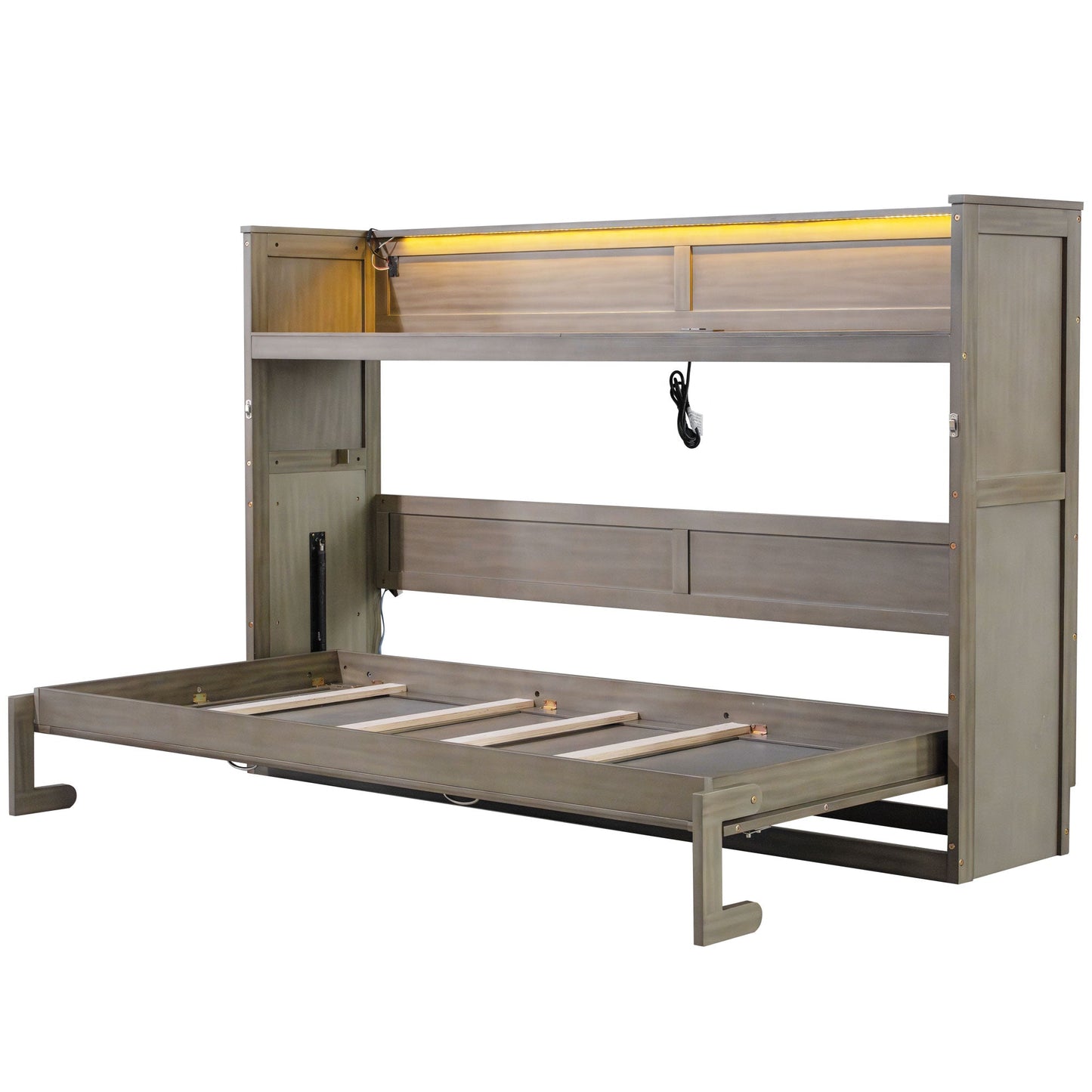 Twin XL Murphy Bed with Desk, LED Light & USB Charging