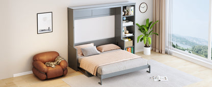 Queen Murphy Bed with Desk & Bookshelf - Gray or White