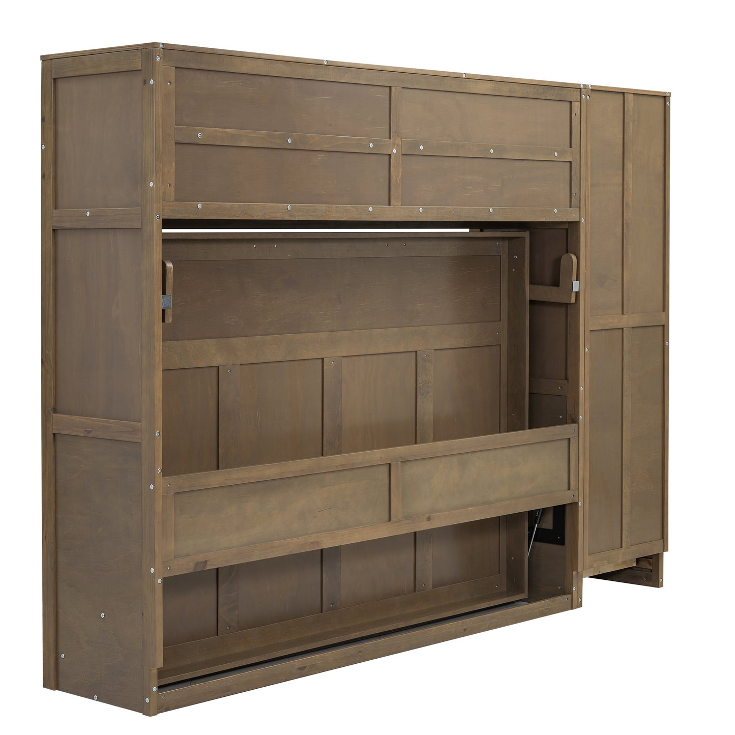 Full Murphy Bed with Wardrobe, Drawers & Open Shelves - Antique Grey