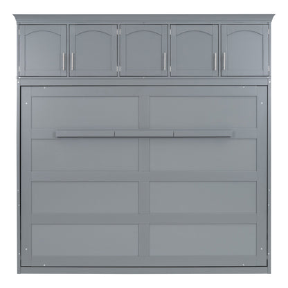 Full Murphy Wall Bed with Top Cabinets - Gray