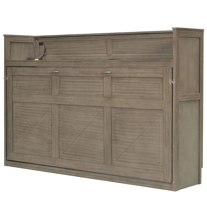 Murphy Bed with Desk, LED Light & USB Charging Station
