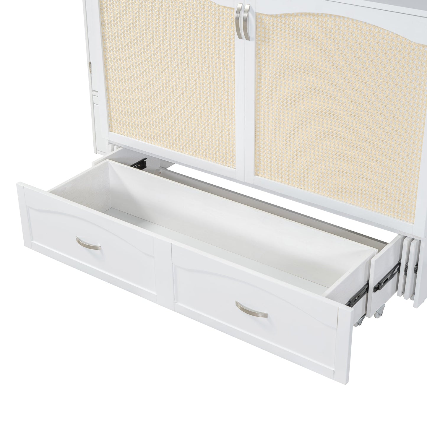 Queen Murphy Wall Bed with Storage Cabinets, Drawers & USB - White