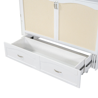 Queen Murphy Wall Bed with Storage Cabinets, Drawers & USB - White