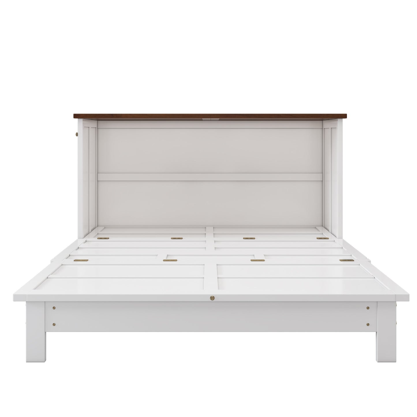 Queen Solid Pine Murphy Cabinet Bed with Charging Station - White & Walnut