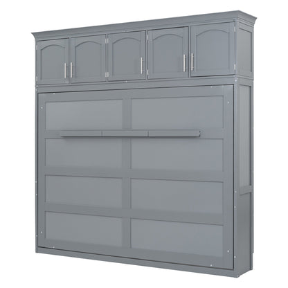 Full Murphy Wall Bed with Top Cabinets - Gray