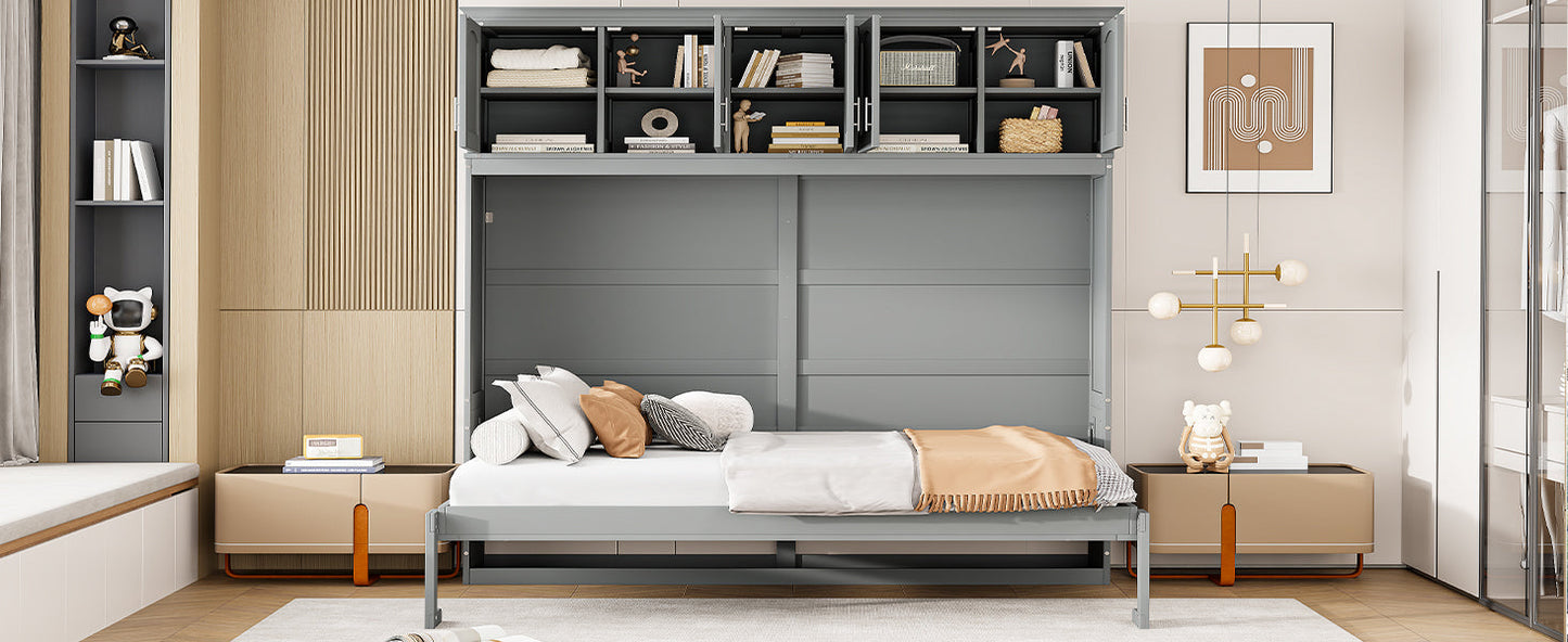 Full Murphy Wall Bed with Top Cabinets - Gray