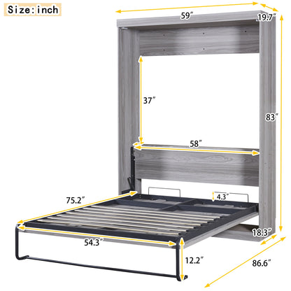 Full Murphy Bed with Fold-Away Cabinet Design - Gray