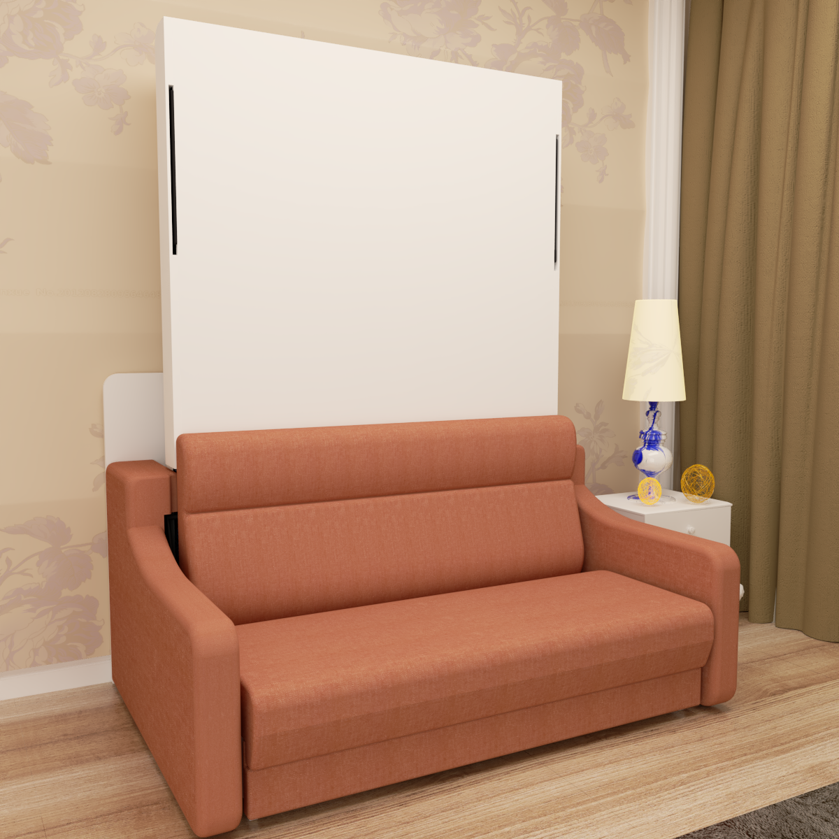 Full Vertical Murphy Bed with Sofa & Drawers - White