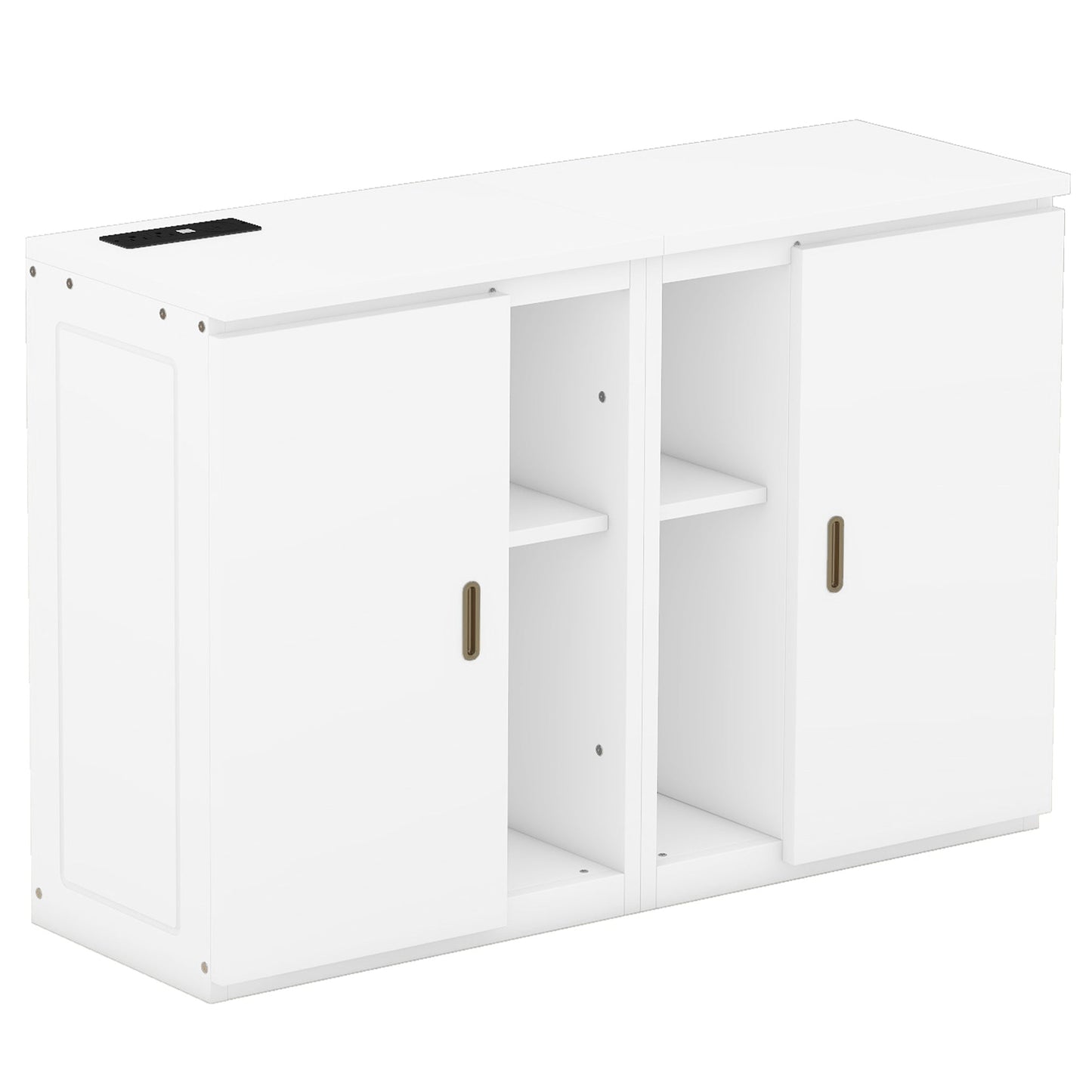 Queen Murphy Bed with Shelves, Cabinets & USB Ports - White