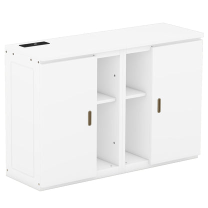 Queen Murphy Bed with Shelves, Cabinets & USB Ports - White