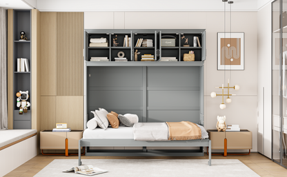 Full Murphy Wall Bed with Top Cabinets - Gray
