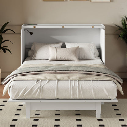 Solid Pine Murphy Cabinet Bed with Charging Station & Storage Drawer
