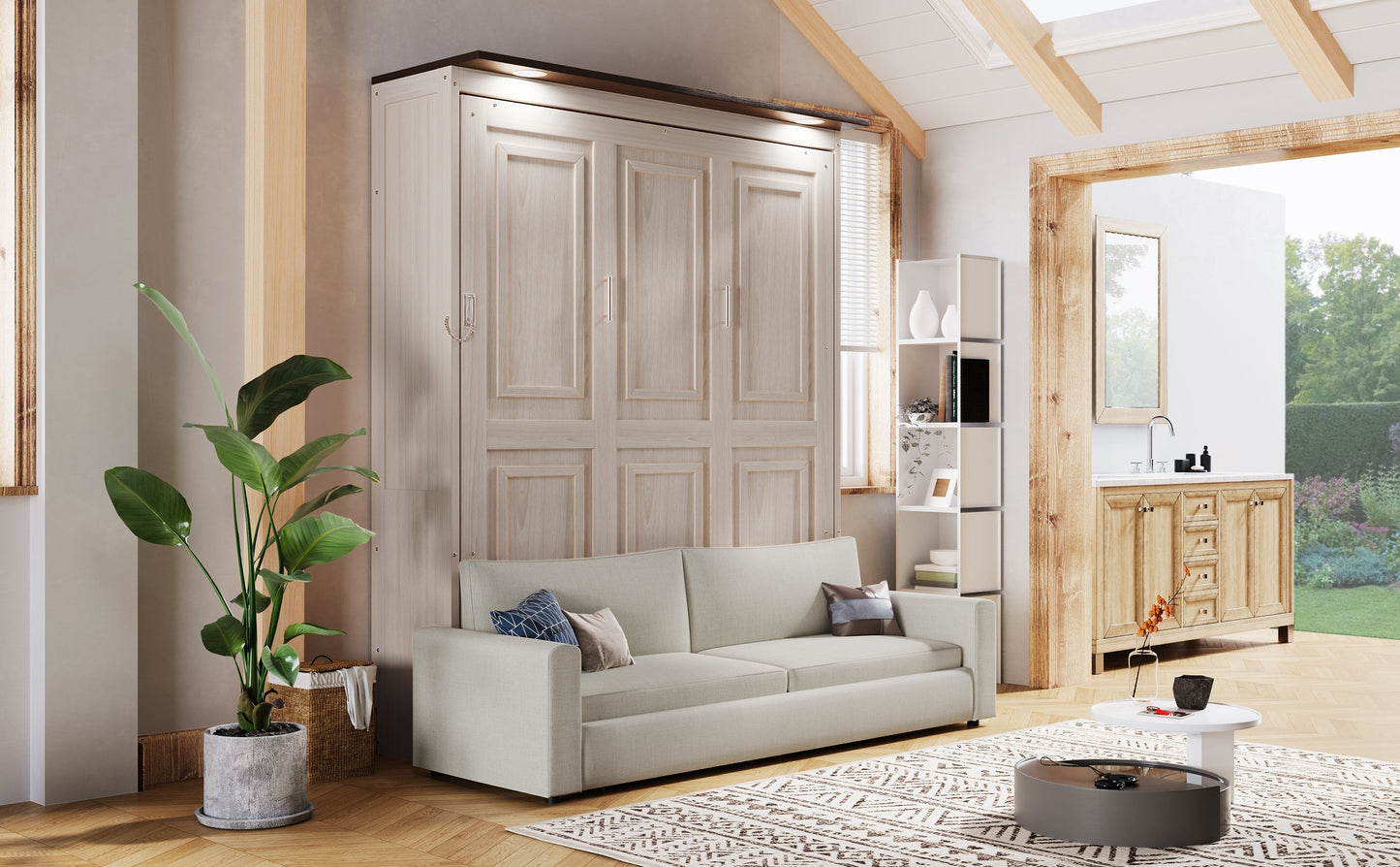 Queen Murphy Bed with Sofa & LED Lighting
