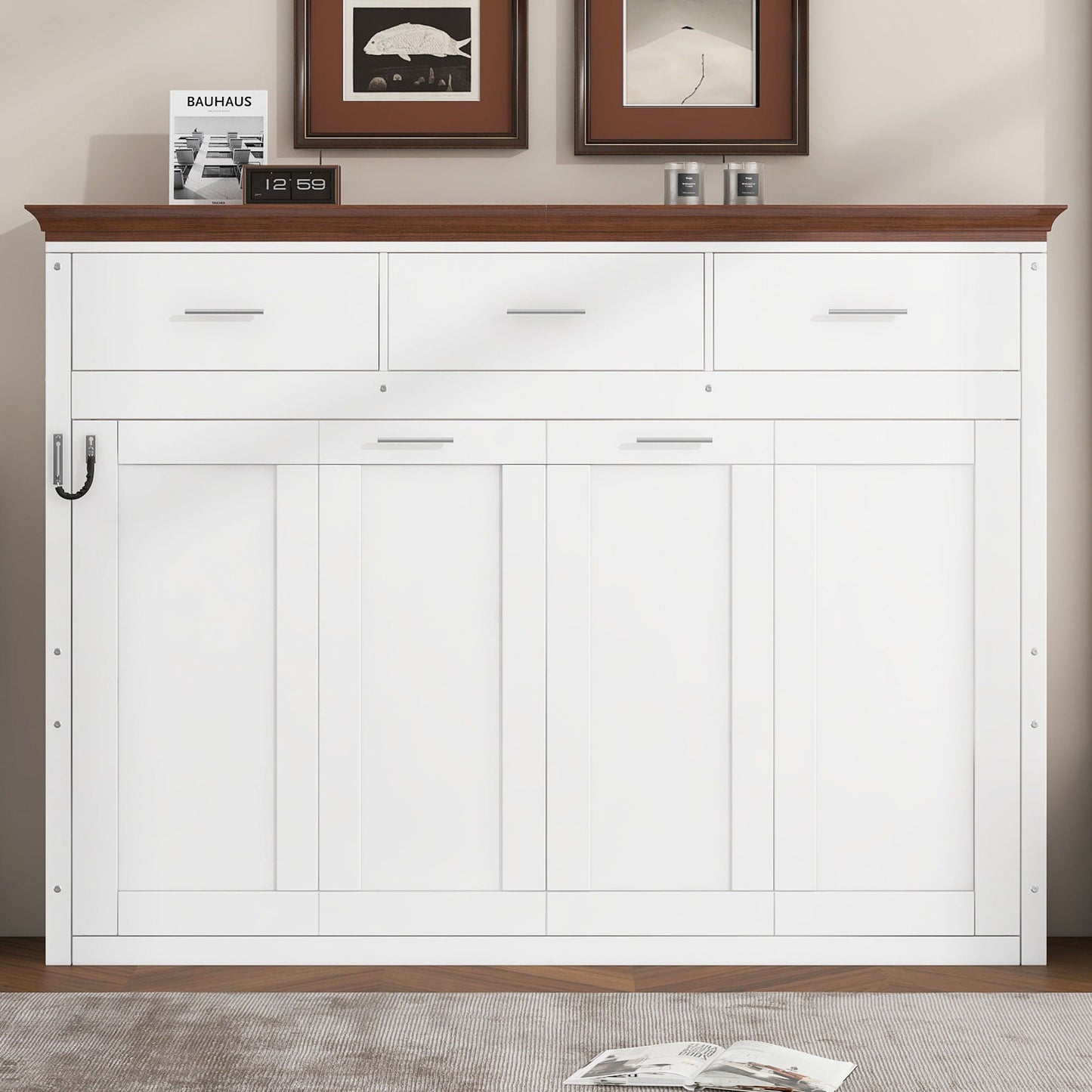 Twin Murphy Bed with 3 Drawers - White