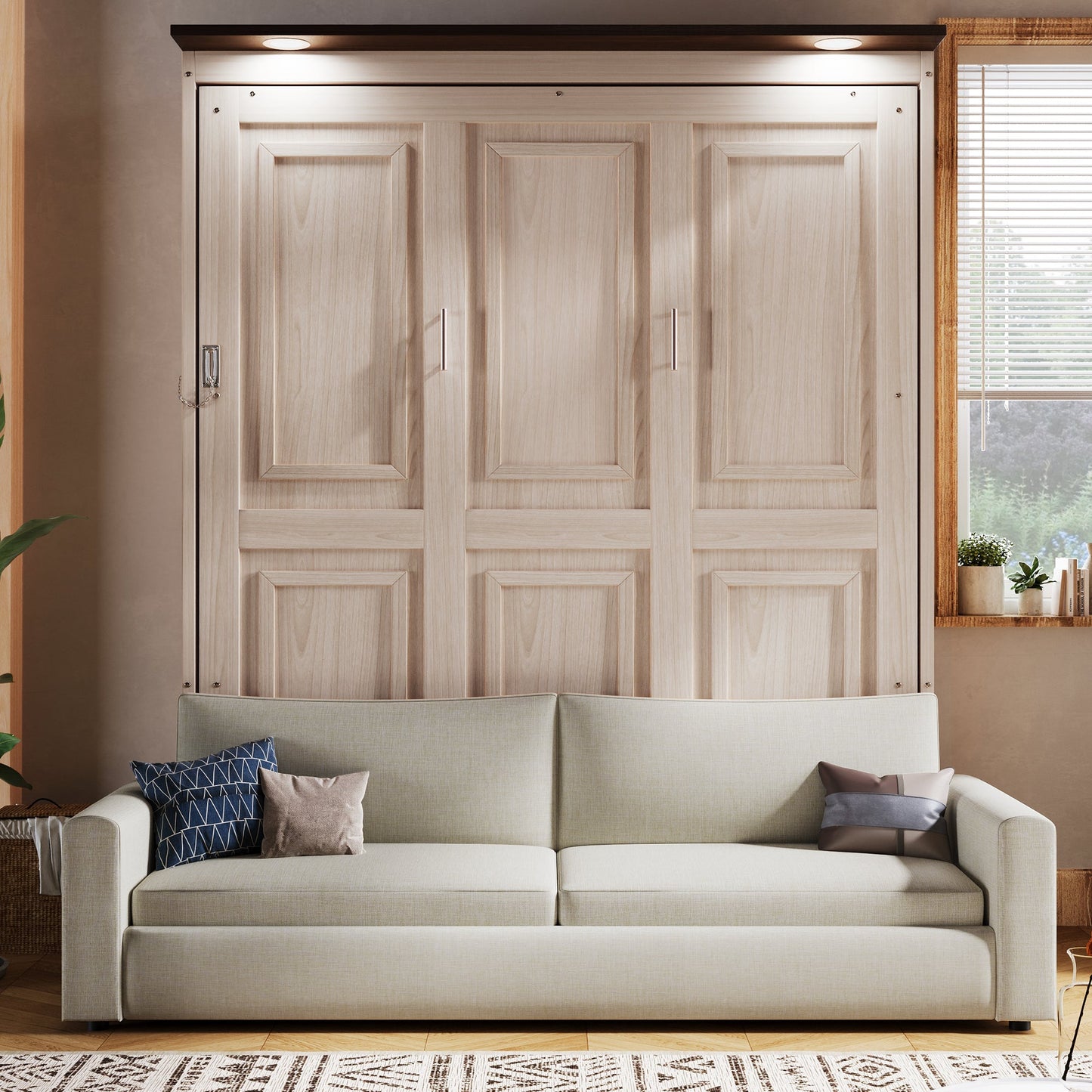 Queen Murphy Bed with Sofa & LED Lighting