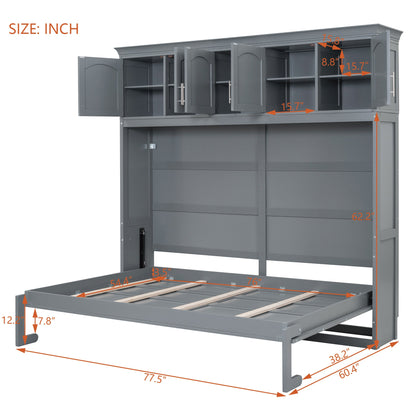 Full Murphy Wall Bed with Top Cabinets - Gray