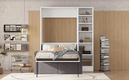 Twin Murphy Wall Bed with Sofa & Shelves - White
