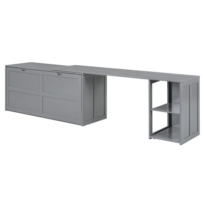 Queen Murphy Bed with Rotating Desk - Gray