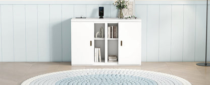 Queen Murphy Bed with Shelves, Cabinets & USB Ports - White