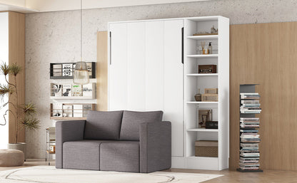Twin Murphy Wall Bed with Sofa & Shelves - White