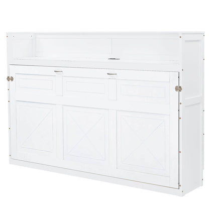 Murphy Bed with Desk, LED Light & USB Charging Station