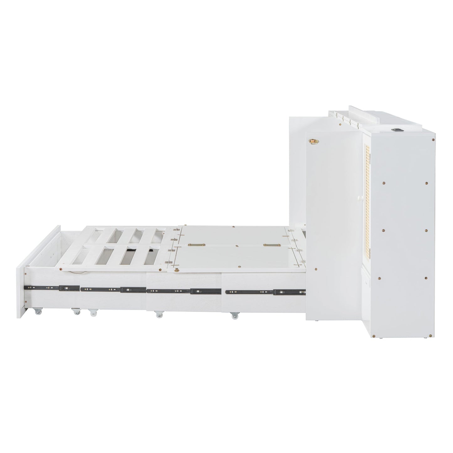 Queen Murphy Wall Bed with Storage Cabinets, Drawers & USB - White