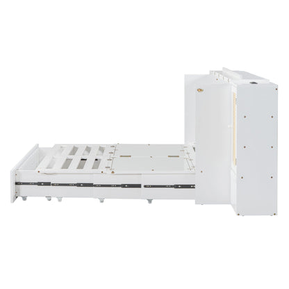 Queen Murphy Wall Bed with Storage Cabinets, Drawers & USB - White