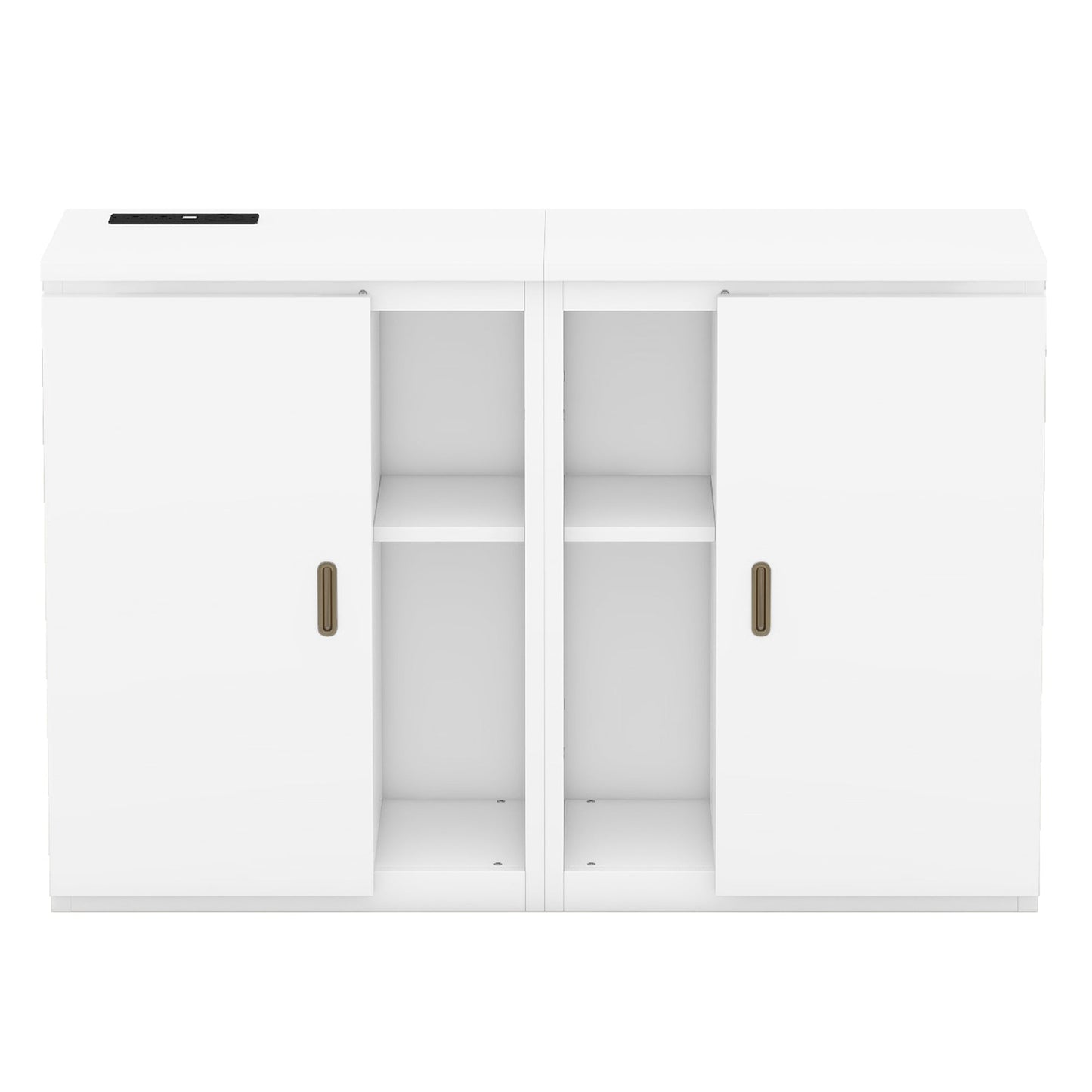 Queen Murphy Bed with Shelves, Cabinets & USB Ports - White