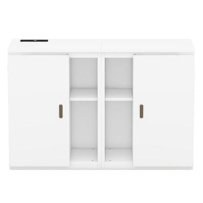 Queen Murphy Bed with Shelves, Cabinets & USB Ports - White