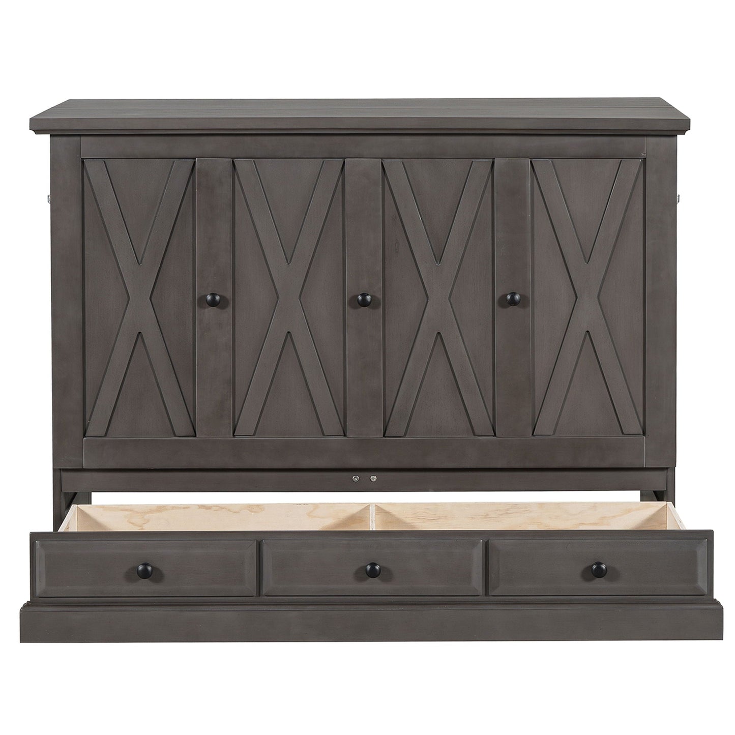 Solid Pine Murphy Cabinet Bed with Charging Station & Storage Drawer