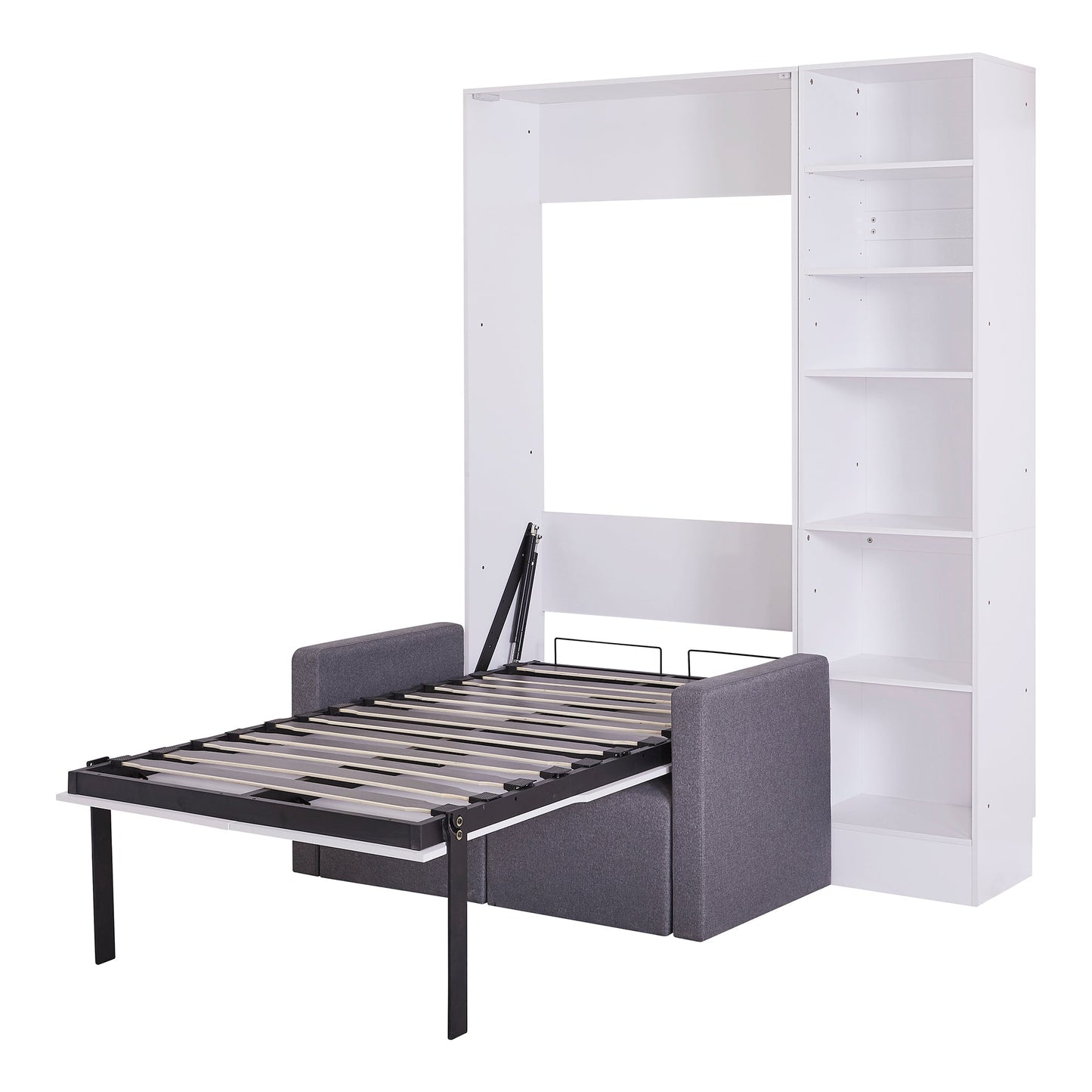 Twin Murphy Wall Bed with Sofa & Shelves - White