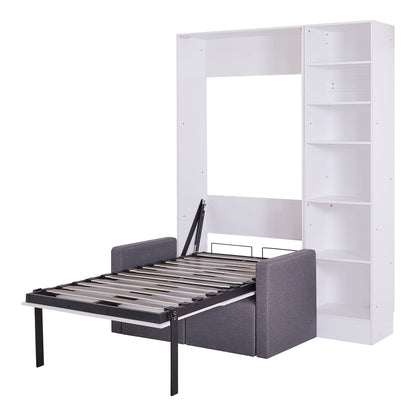 Twin Murphy Wall Bed with Sofa & Shelves - White