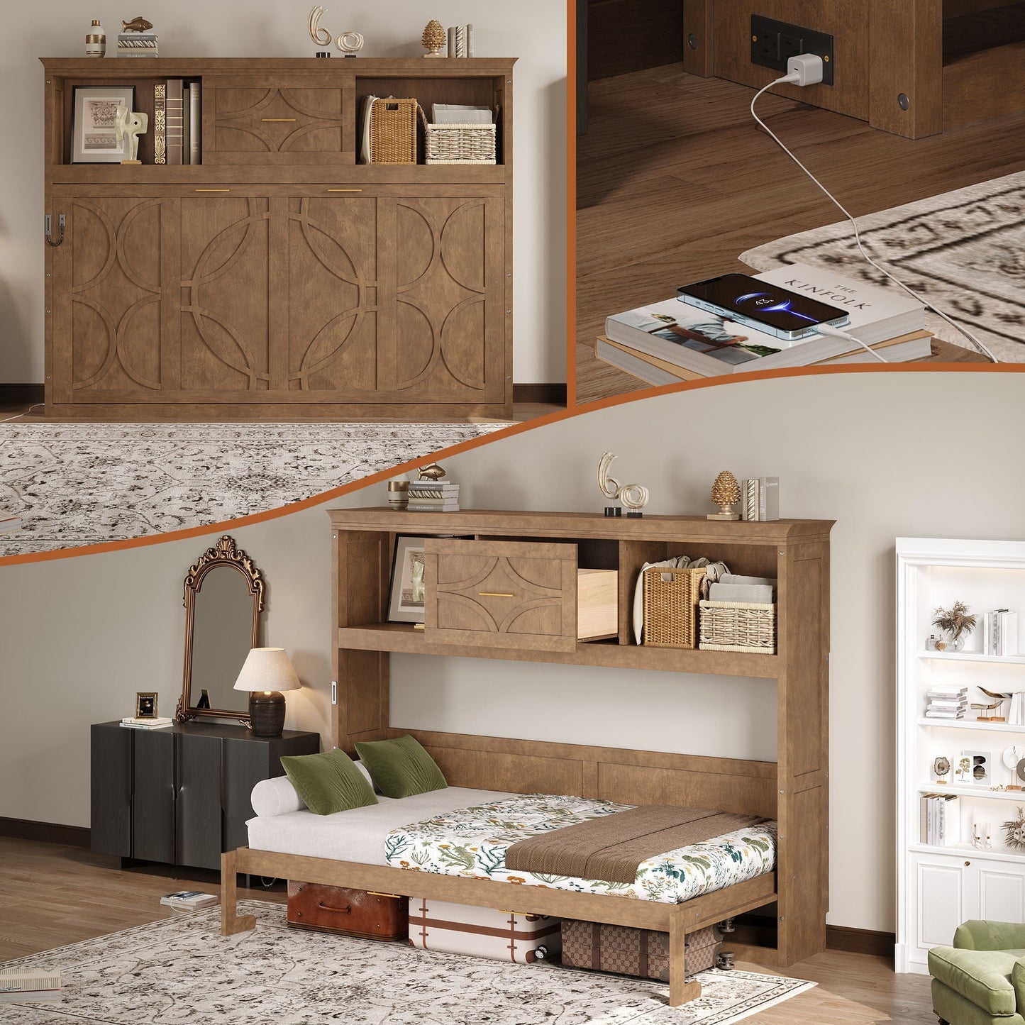 Murphy Bed with Charging Station & Drawer