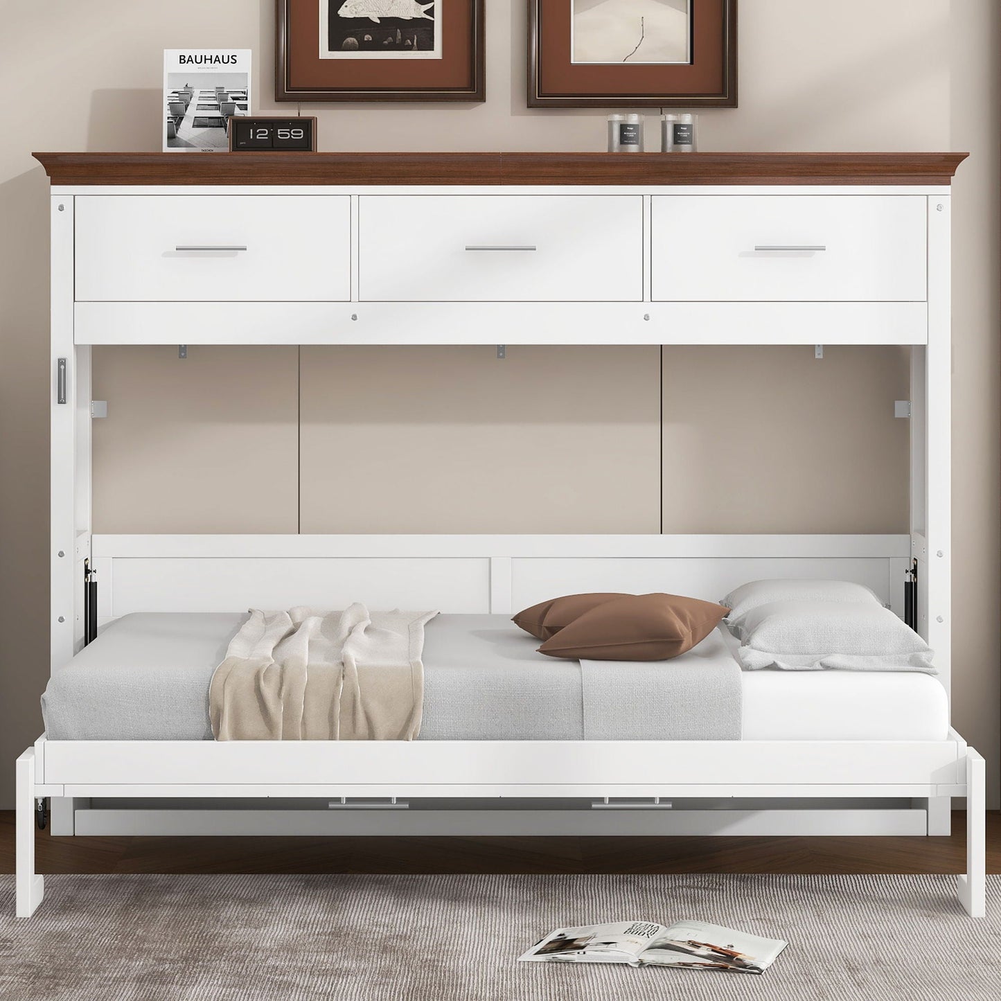 Twin Murphy Bed with 3 Drawers - White
