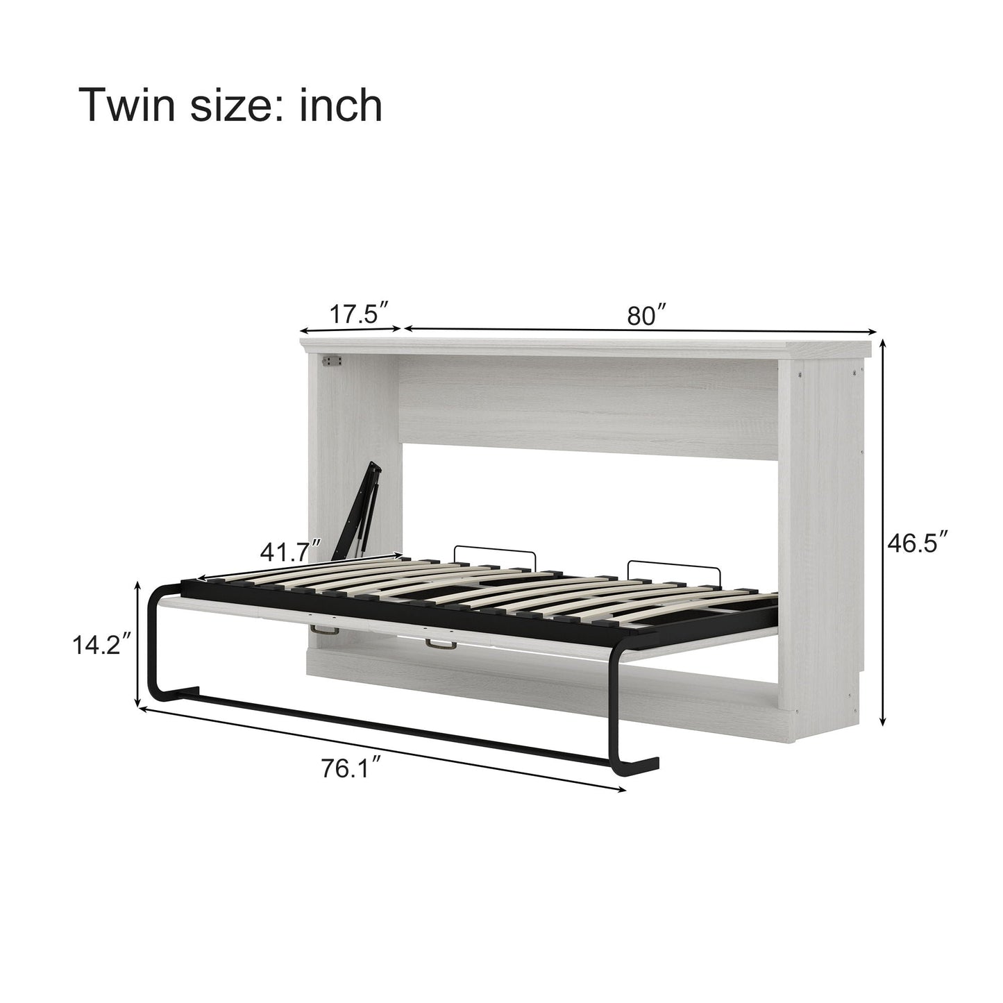 Twin Horizontal Murphy Bed with Dual Piston System - Rustic White