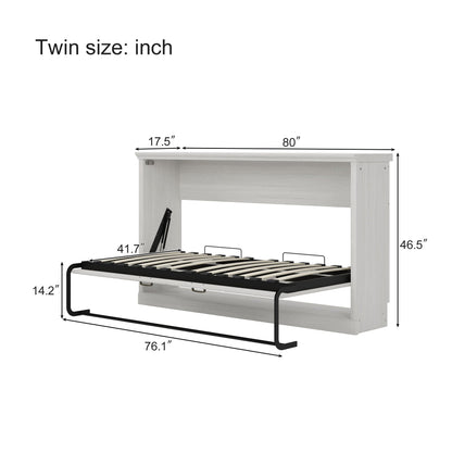Twin Horizontal Murphy Bed with Dual Piston System - Rustic White