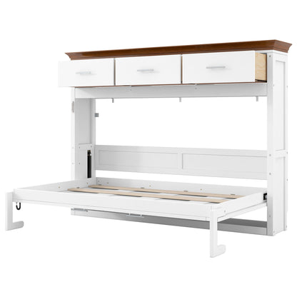 Twin Murphy Bed with 3 Drawers - White