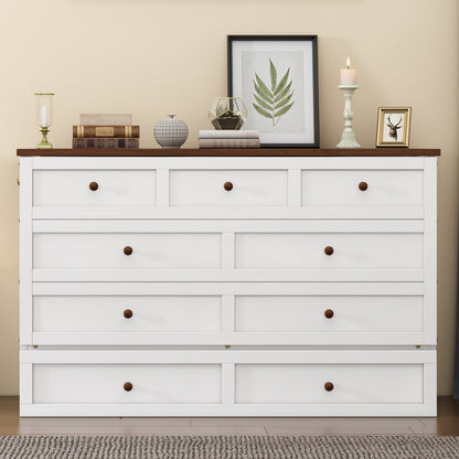 Queen Solid Pine Murphy Cabinet Bed with Charging Station - White & Walnut