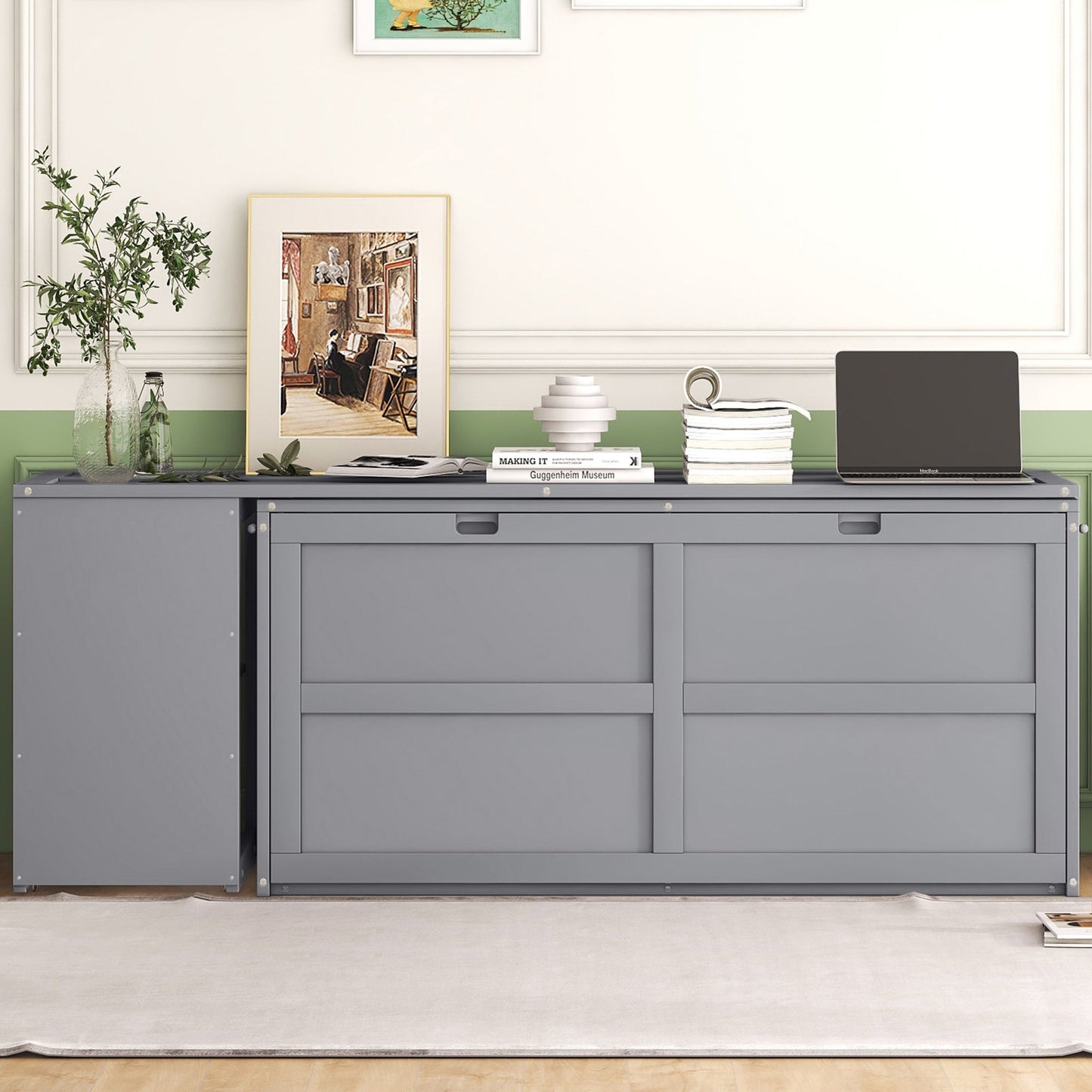 Queen Murphy Bed with Rotating Desk - Gray