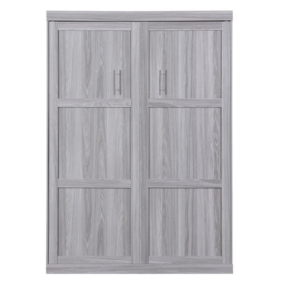 Full Murphy Bed with Fold-Away Cabinet Design - Gray