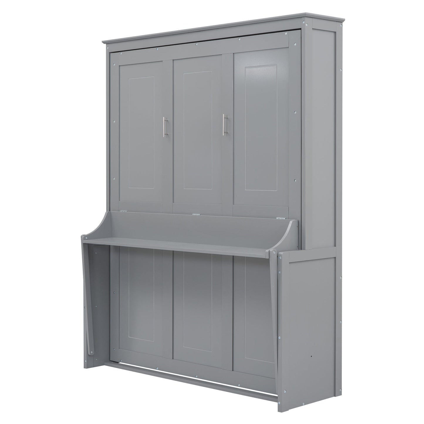 Queen Murphy Bed with Shelf - Gray
